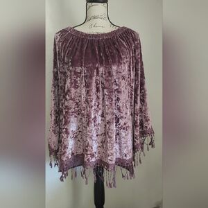 NWOT Indigo Thread Co. Velvet Off-the-Shoulder Boho top, Tassel Fringe size L